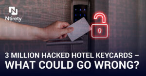 Hand accessing a hotel room with plastic keycard